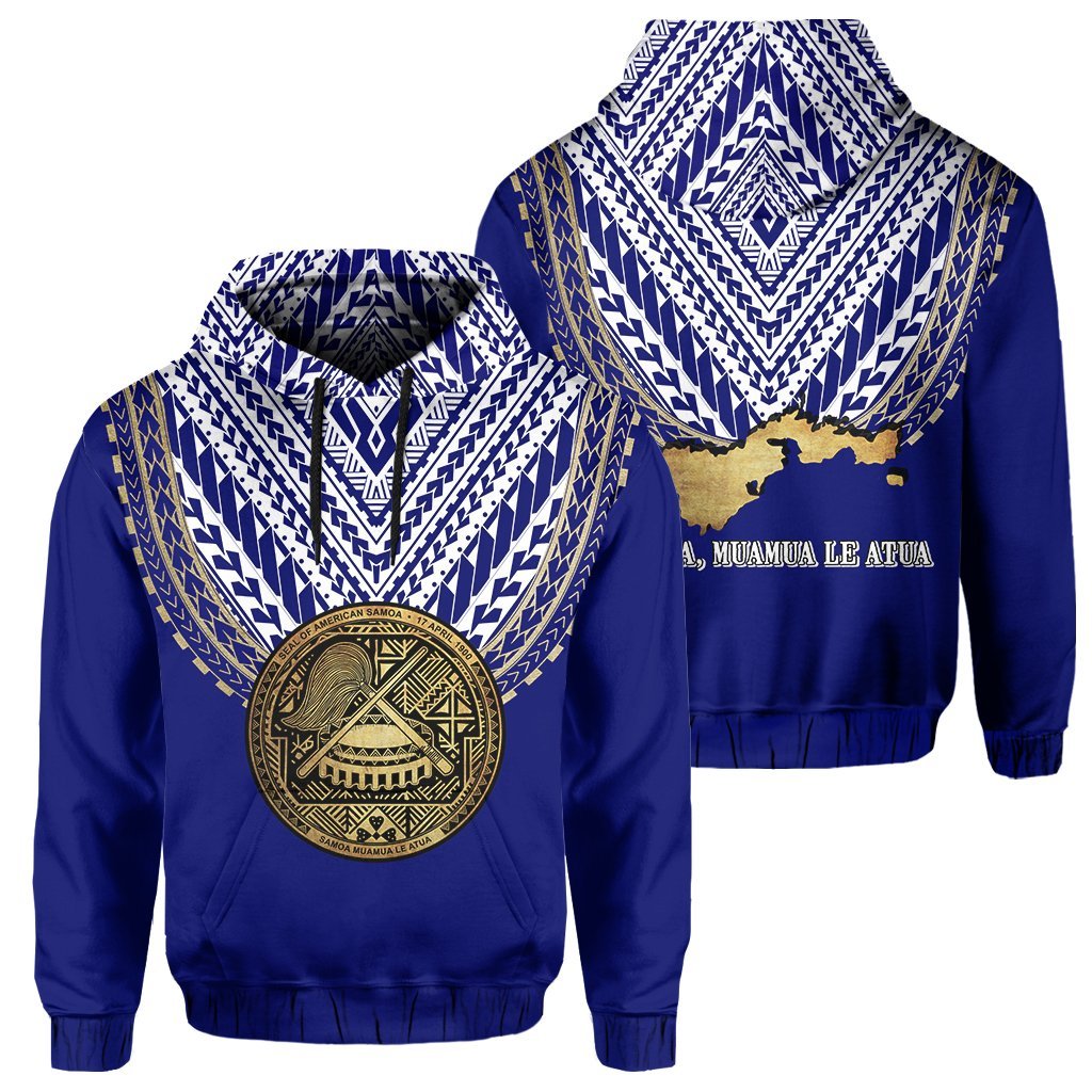 American Samoa Coat Of Arms Polynesian Hoodie - One Side Style Blue - Vibe Hoodie Shop