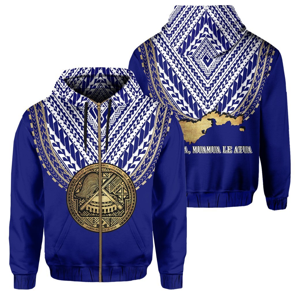 American Samoa Coat Of Arms Polynesian Zipper Hoodie - One Side Style Blue - Vibe Hoodie Shop