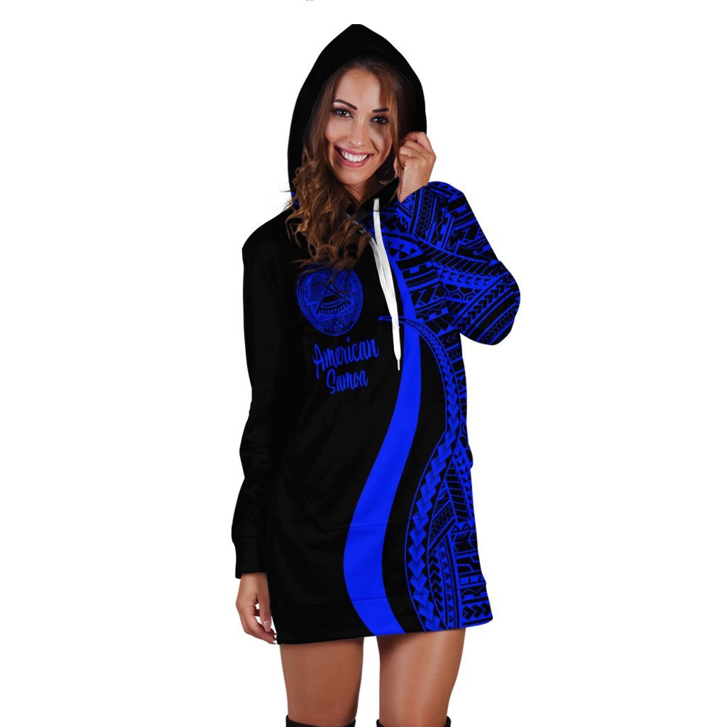 American Samoa Women's Hoodie Dress - Blue Polynesian Tentacle Tribal Pattern - Vibe Hoodie Shop