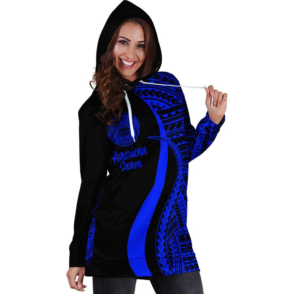 American Samoa Women's Hoodie Dress - Blue Polynesian Tentacle Tribal Pattern - Vibe Hoodie Shop