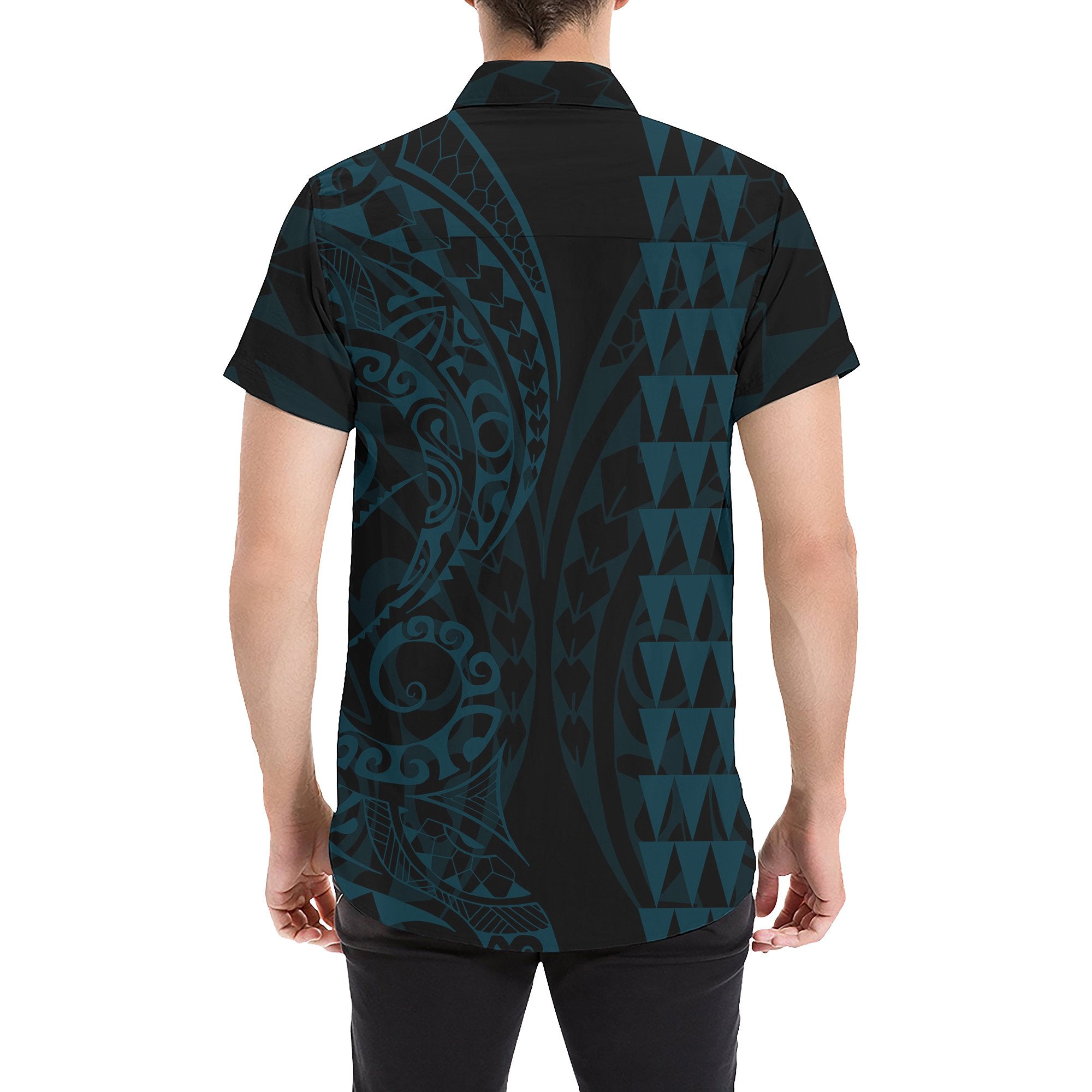 Tahiti Polynesian Short Sleeve Shirt Blue - Vibe Hoodie Shop