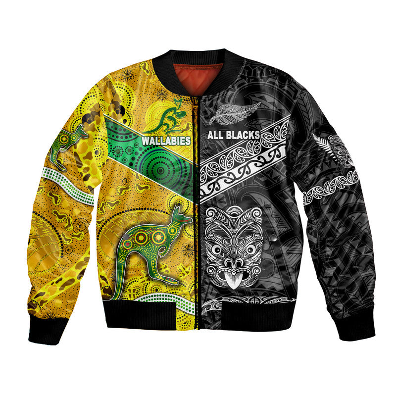 (Custom Personalised) New Zealand Maori All Black And Australia Wallabies Aboriginal Bomber Jacket Rugby Together - Vibe Hoodie Shop