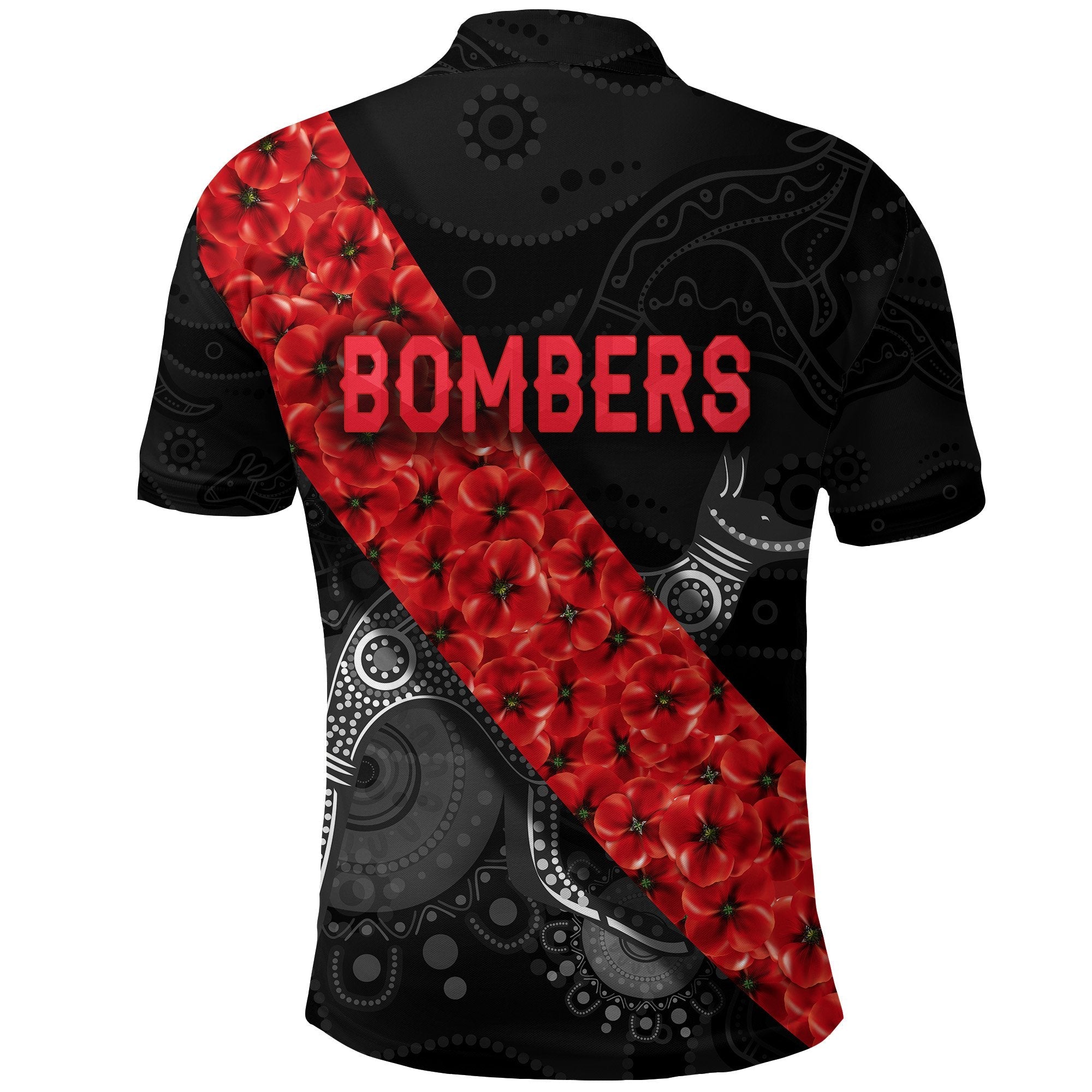 Essendon Bombers Polo Shirt ANZAC Day Indigenous - Black - Vibe Hoodie Shop