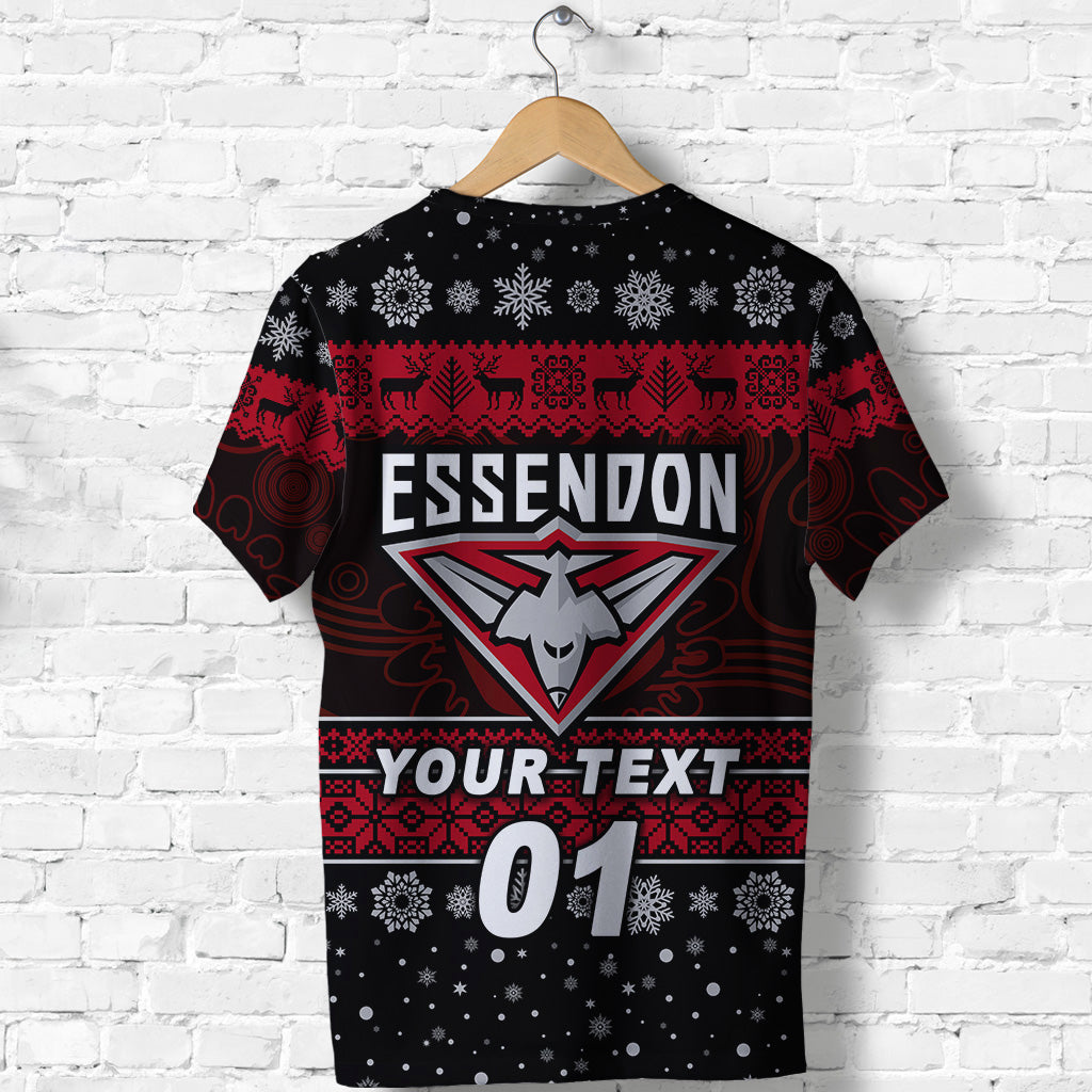(Custom Personalised) Essendon Bombers T shirt Christmas Simple Style - Black - Vibe Hoodie Shop