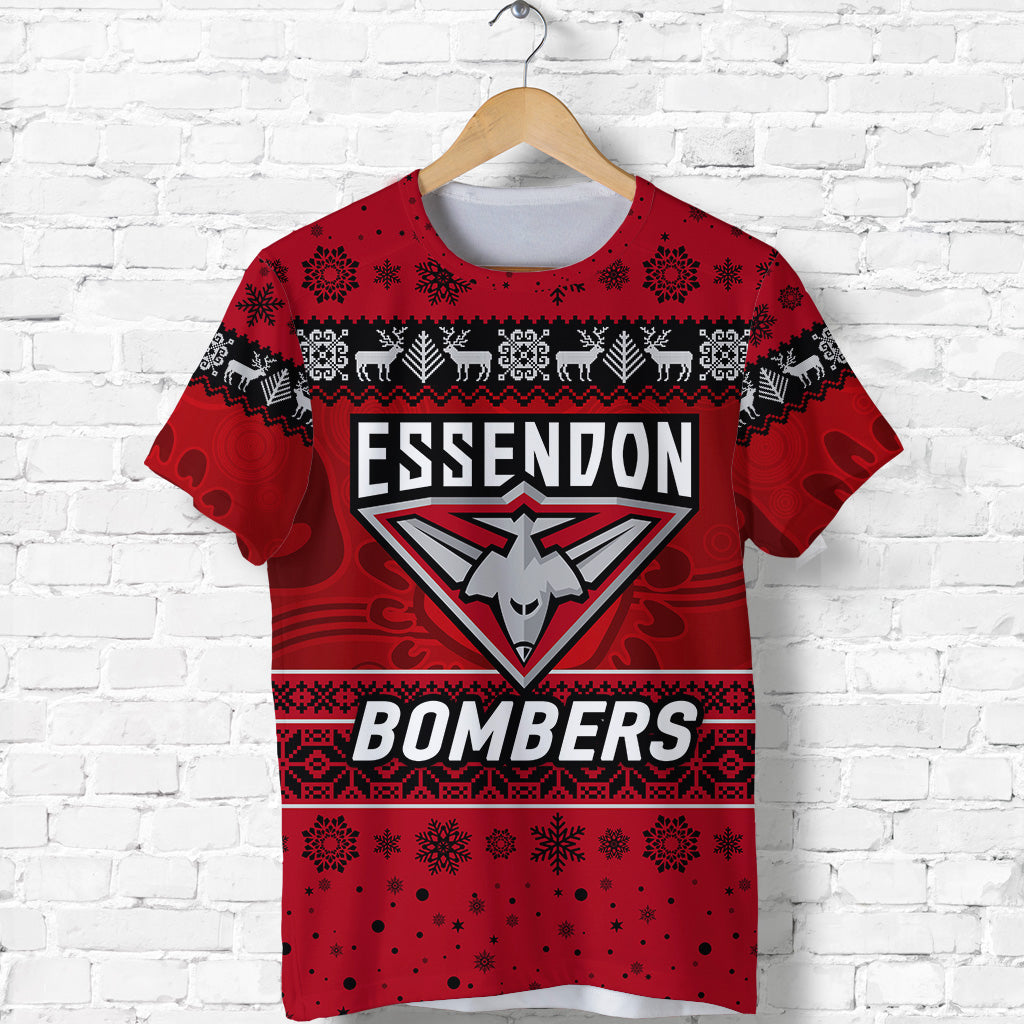(Custom Personalised) Essendon Bombers T shirt Christmas Simple Style - Red - Vibe Hoodie Shop