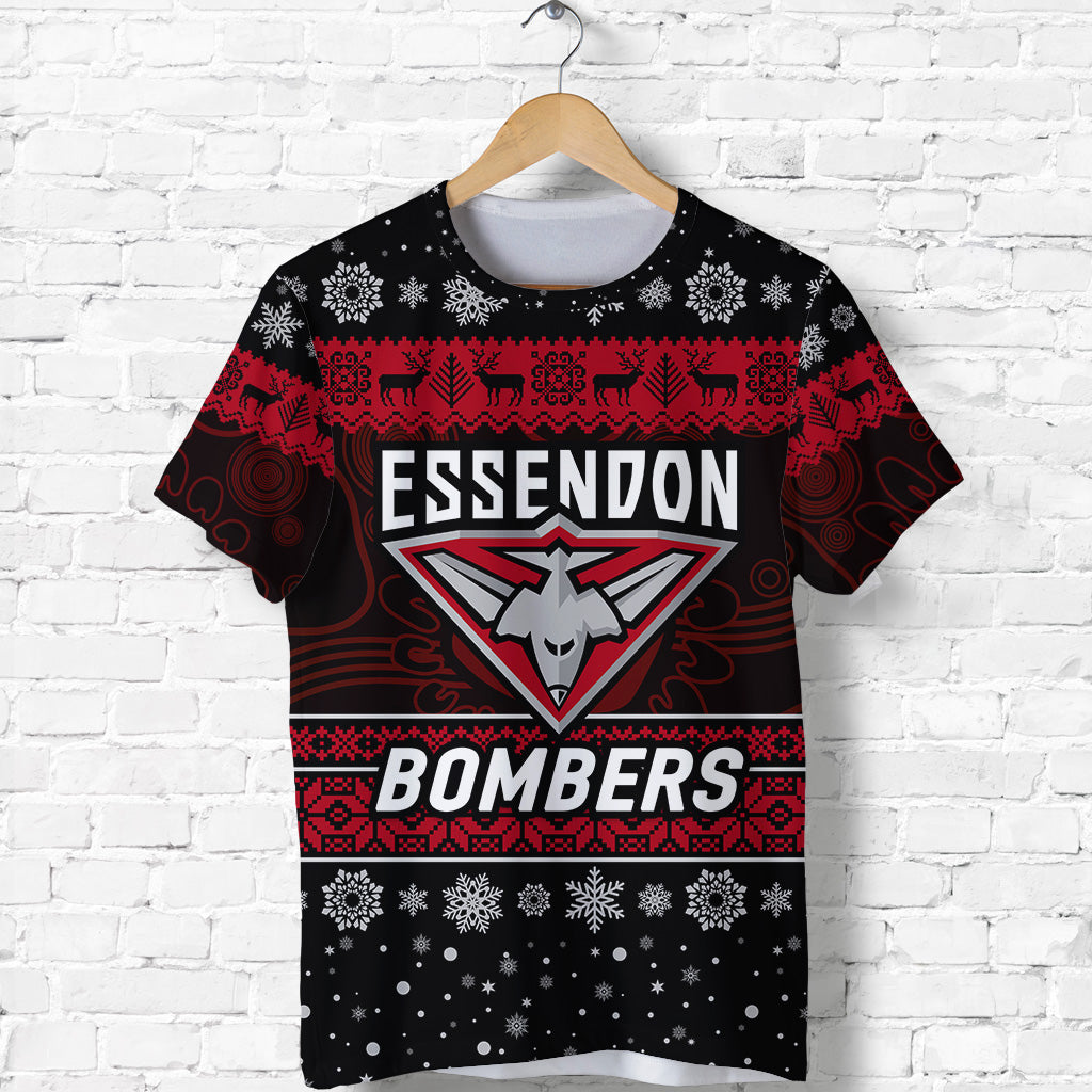 (Custom Personalised) Essendon Bombers T shirt Christmas Simple Style - Black - Vibe Hoodie Shop