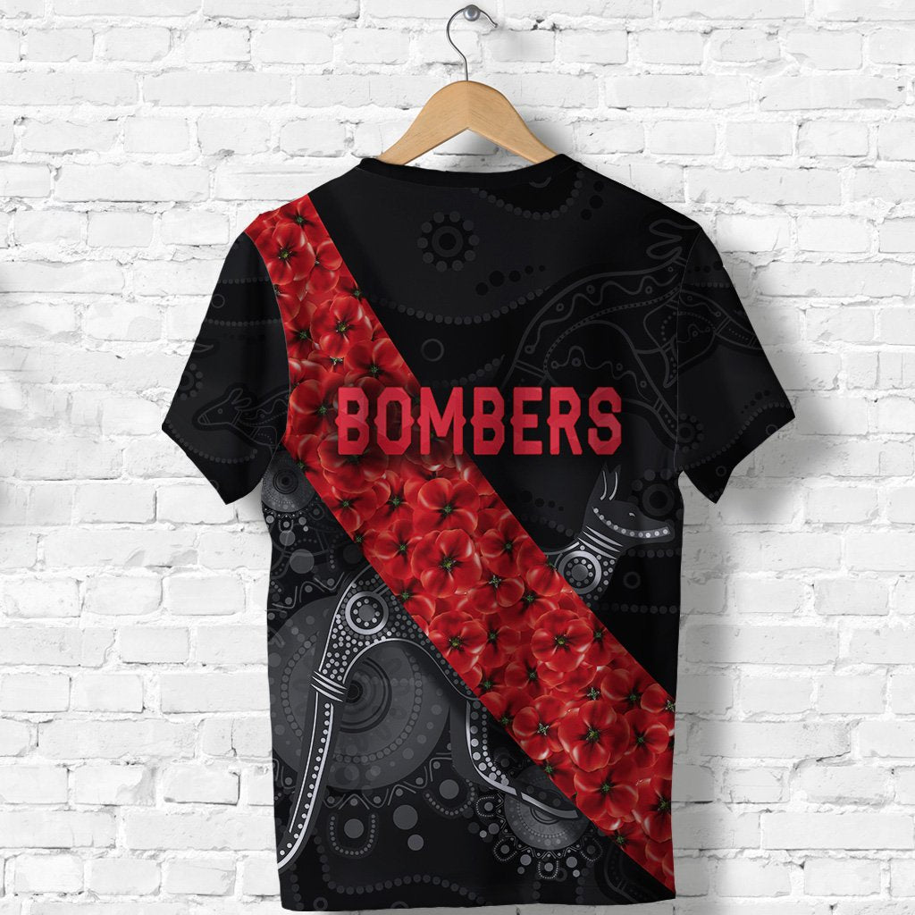 Essendon Bombers T shirt ANZAC Day Indigenous - Black - Vibe Hoodie Shop