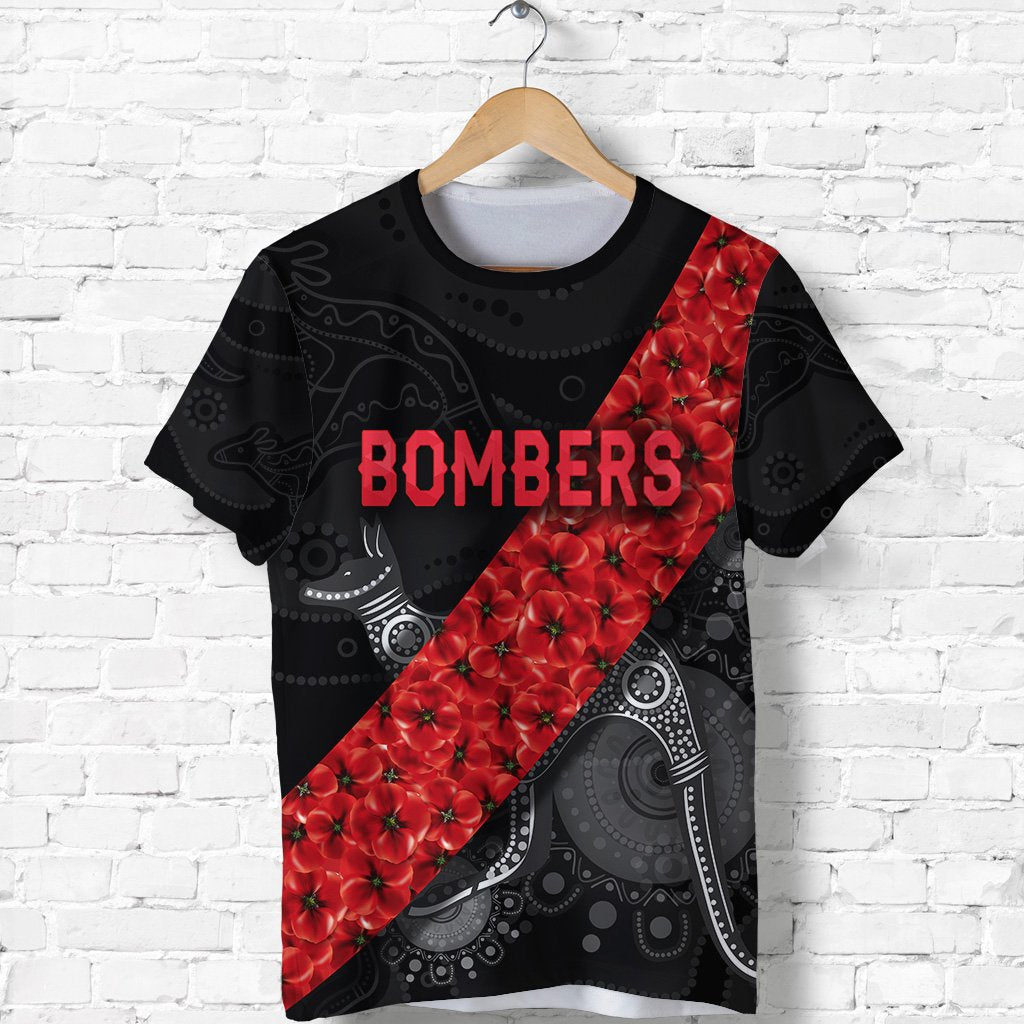 Essendon Bombers T shirt ANZAC Day Indigenous - Black - Vibe Hoodie Shop