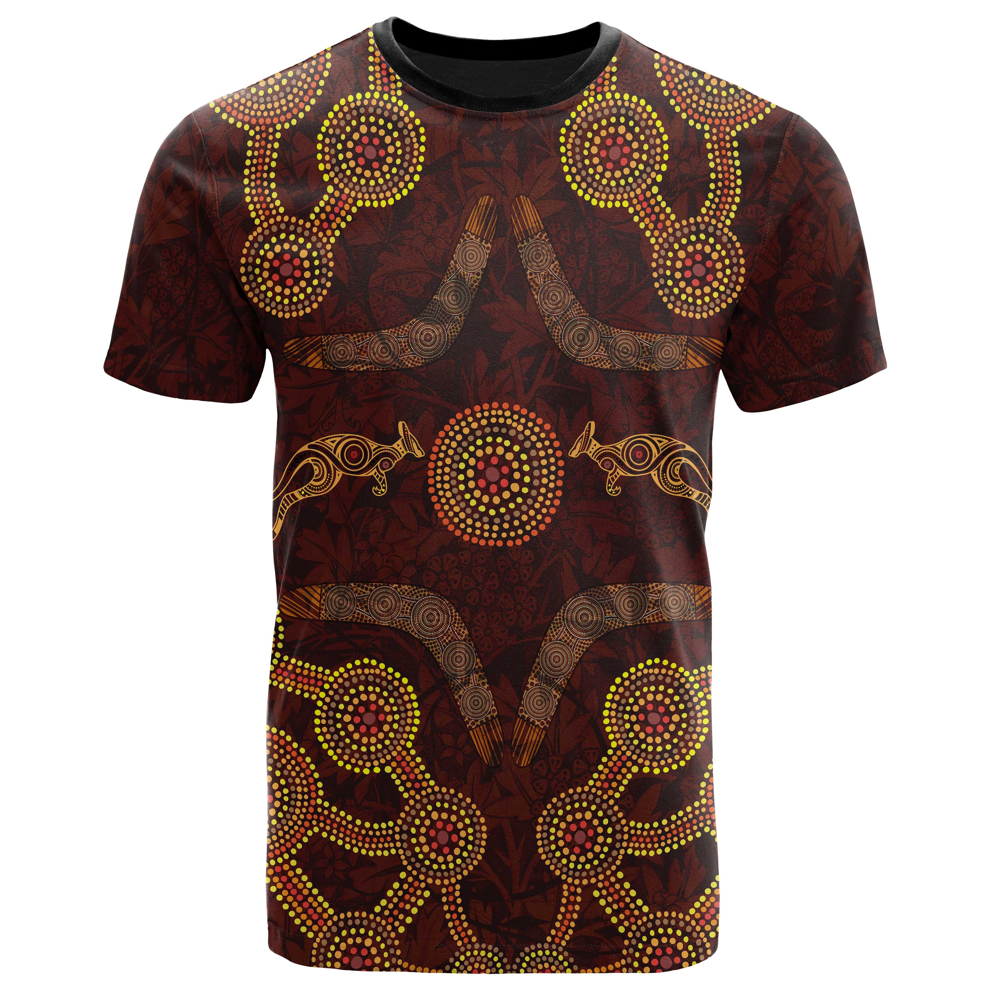 T shirt, Aboriginal Dot Pattern - Boomerang, - Vibe Hoodie Shop