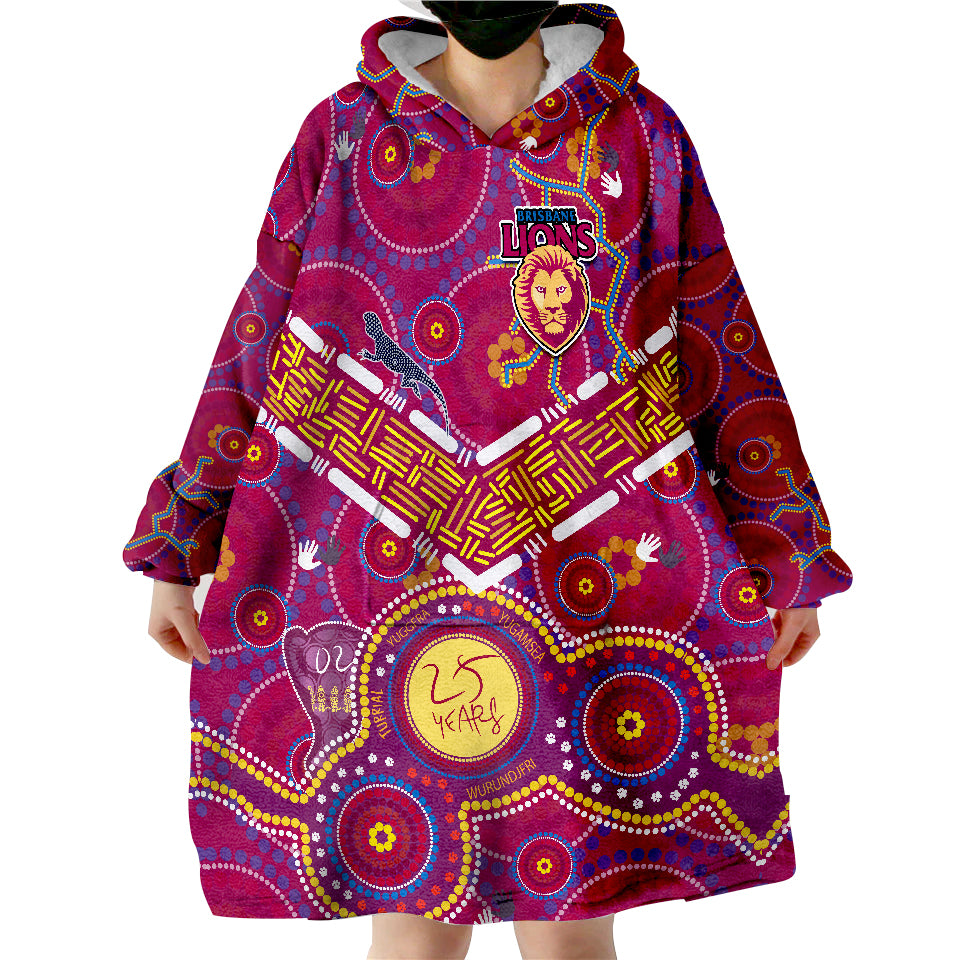 Brisbane Football Indigenous Pattern Go Lions Unique Version Wearable Blanket Hoodie - Vibe Hoodie Shop