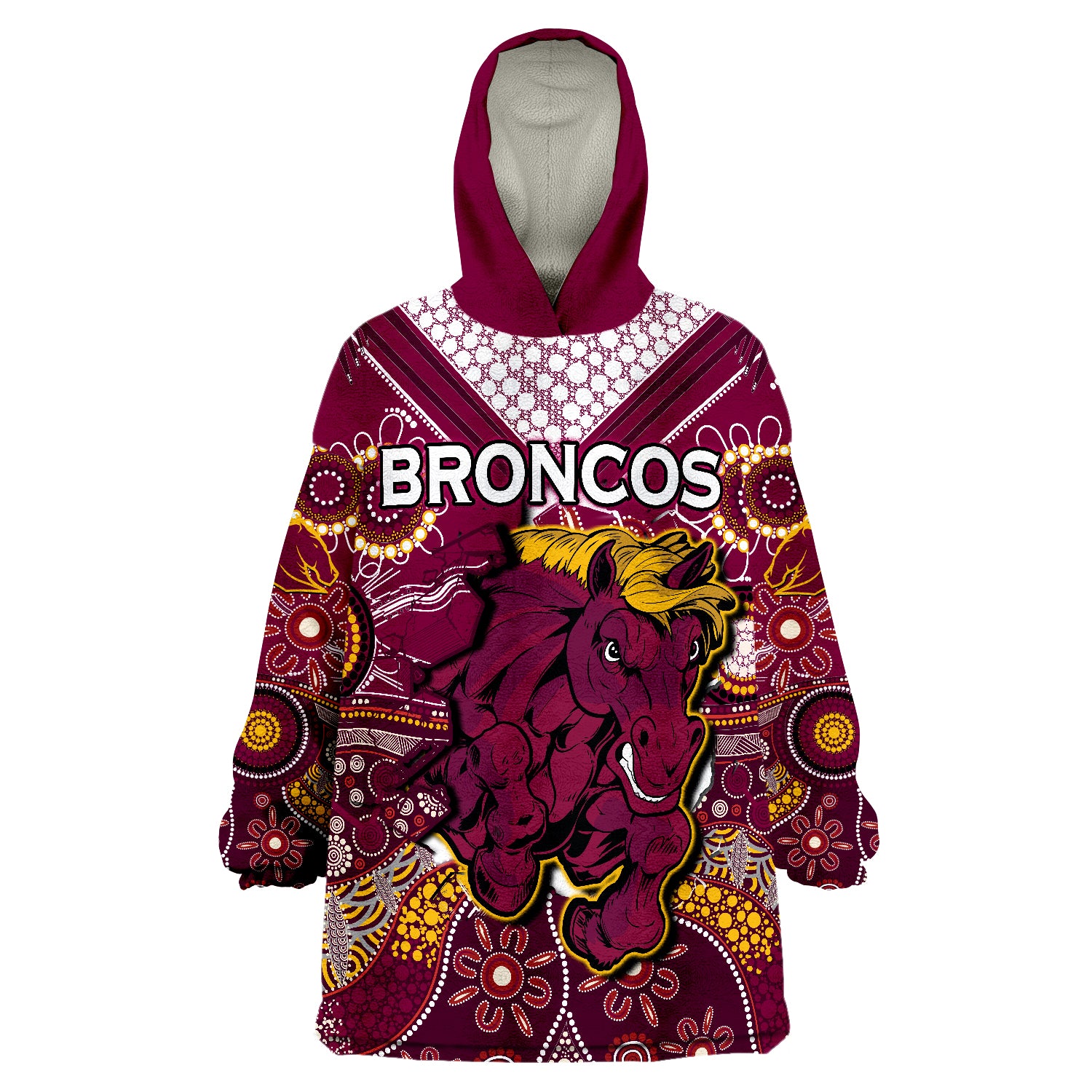 Broncos Rugby Indigenous Pattern Artsy Ver.01 Wearable Blanket Hoodie - Vibe Hoodie Shop