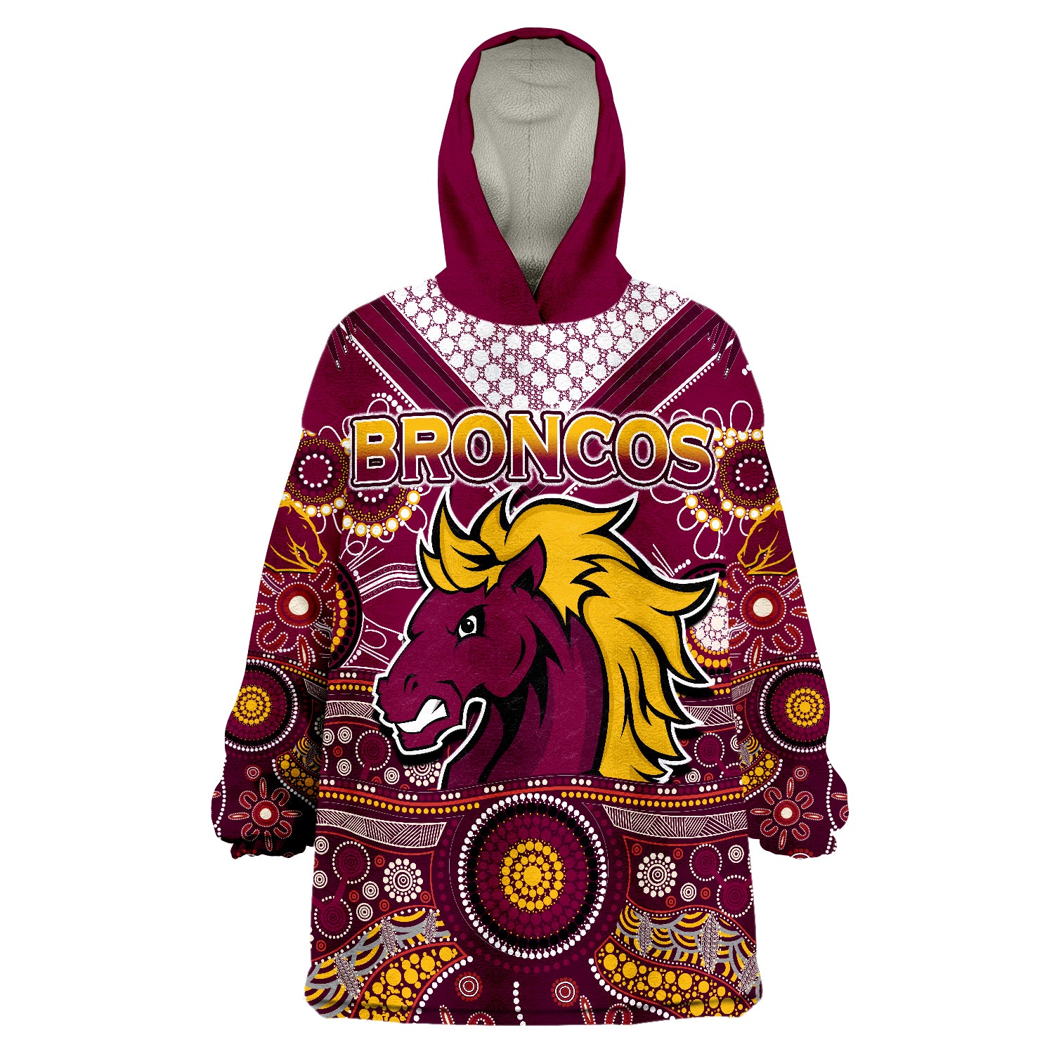 Broncos Rugby Indigenous Pattern Artsy Ver.02 Wearable Blanket Hoodie - Vibe Hoodie Shop