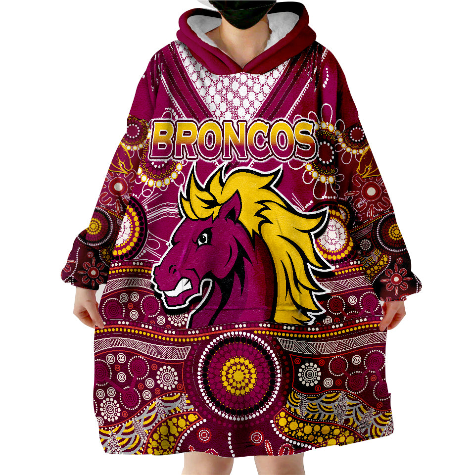Broncos Rugby Indigenous Pattern Artsy Ver.02 Wearable Blanket Hoodie - Vibe Hoodie Shop