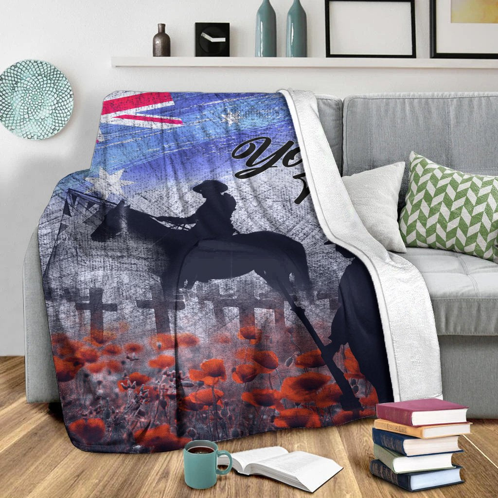 (Custom Text) ANZAC Day Blanket - Lest We Forget Vintage Poppies - Vibe Hoodie Shop