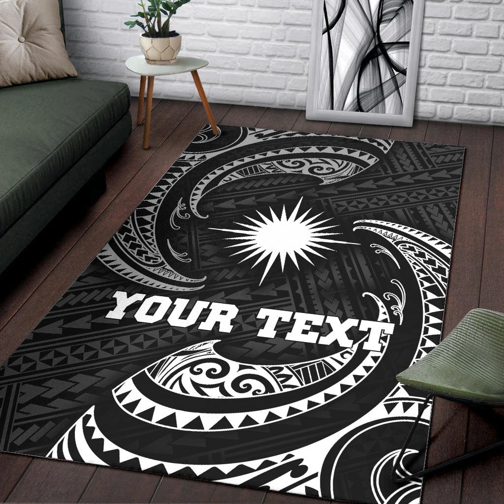 Marshall Islands Polynesian Custom Personalised Area Rug - White Tribal Wave - Vibe Hoodie Shop