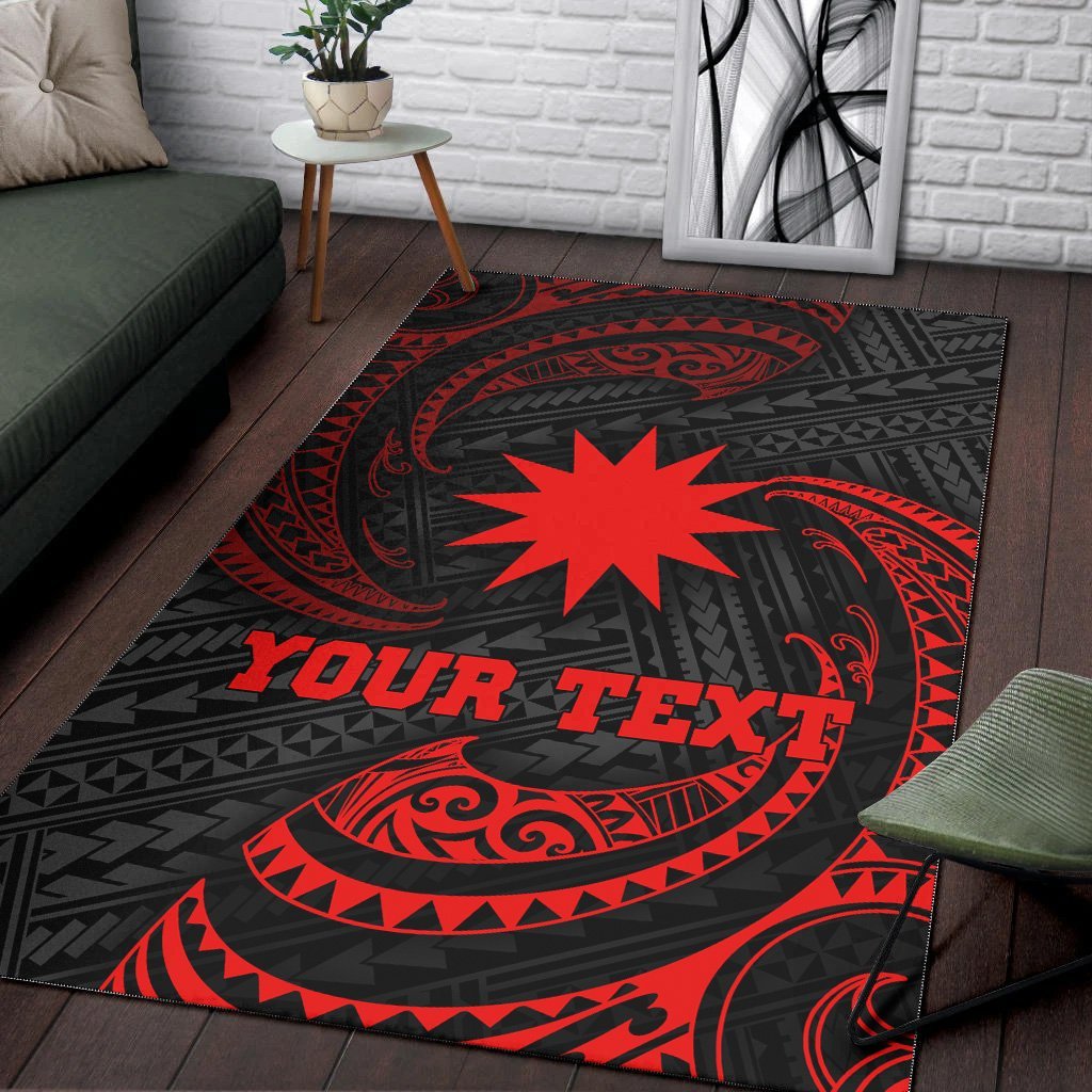 Nauru Polynesian Custom Personalised Area Rug - Red Tribal Wave - Vibe Hoodie Shop