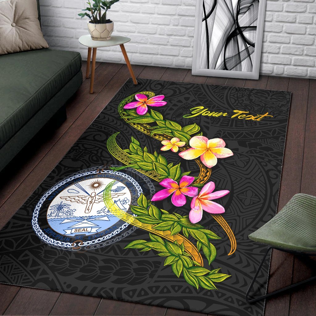 Marshall Islands Polynesian Custom Personalised Area Rug - Plumeria Tribal - Vibe Hoodie Shop