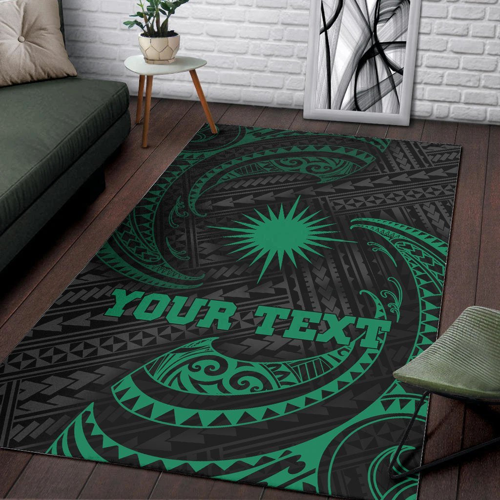 Marshall Islands Polynesian Custom Personalised Area Rug - Green Tribal Wave - Vibe Hoodie Shop