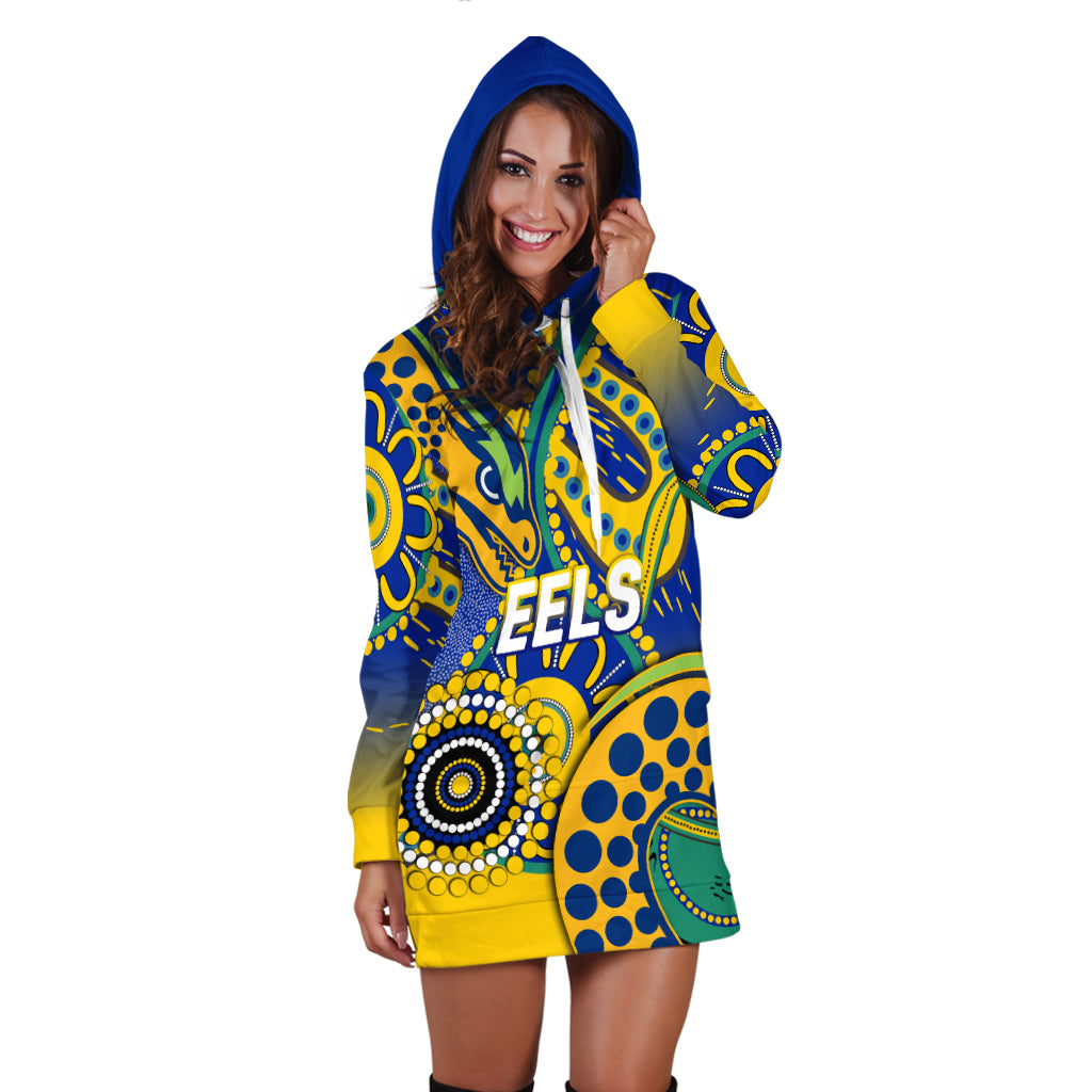 (Custom Personalised) Eels Rugby 2022 Aboriginal Art Hoodie Dress - - Vibe Hoodie Shop