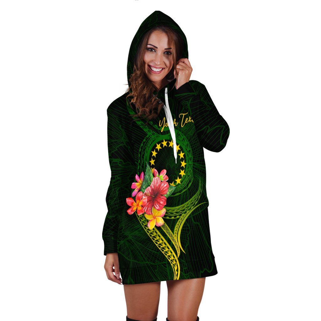 Cook Islands Polynesian Custom Personalised Hoodie Dress - Floral With Seal Flag Color - Vibe Hoodie Shop