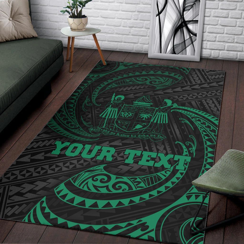 Fiji Polynesian Custom Personalised Area Rug - Green Tribal Wave - Vibe Hoodie Shop