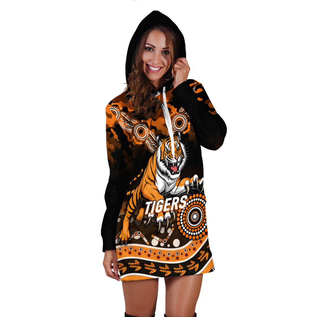 (Custom Personalised) Tigers Rugby ANZAC Day Camouflage Indigenous Art Hoodie Dress - - Vibe Hoodie Shop