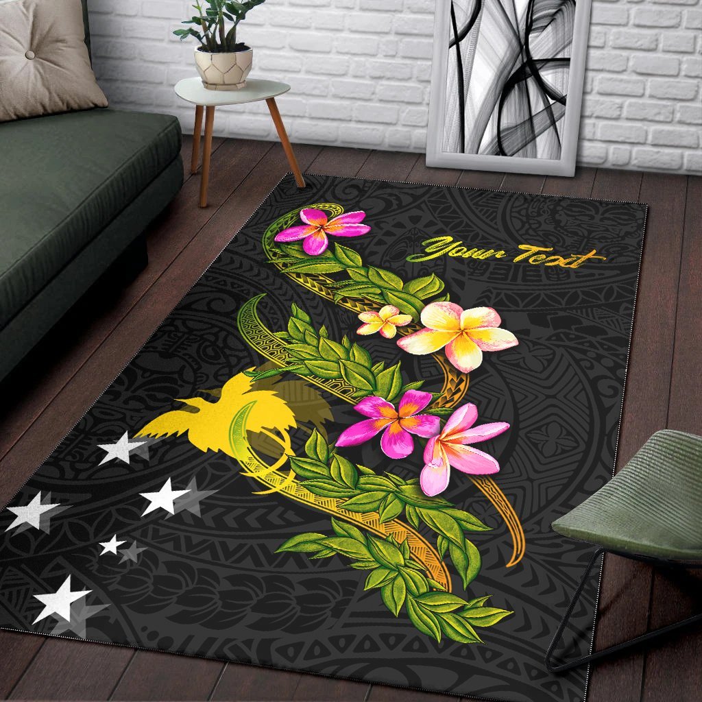 Papua New Guinea Polynesian Custom Personalised Area Rug - Plumeria Tribal - Vibe Hoodie Shop