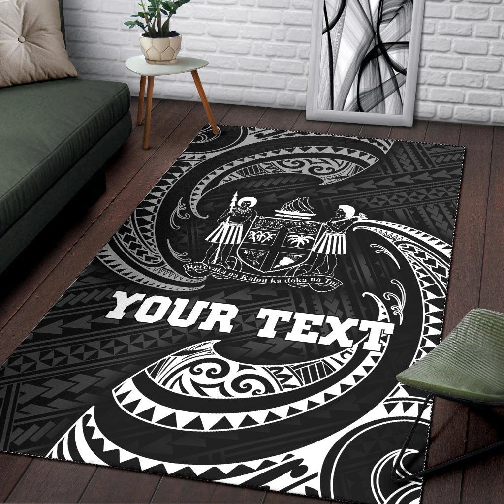 Fiji Polynesian Custom Personalised Area Rug - White Tribal Wave - Vibe Hoodie Shop