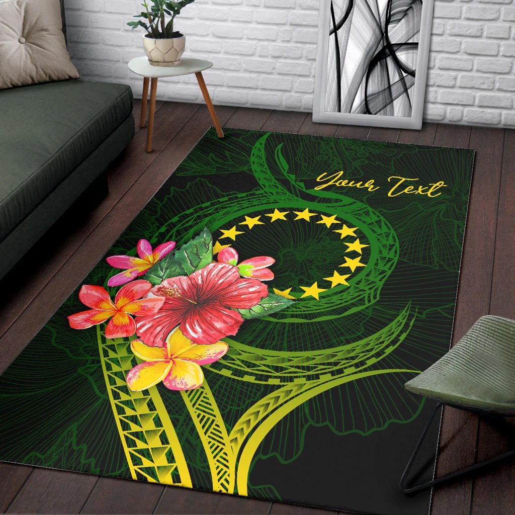 Cook Islands Polynesian Custom Personalised Area Rug - Floral With Seal Flag Color - Vibe Hoodie Shop