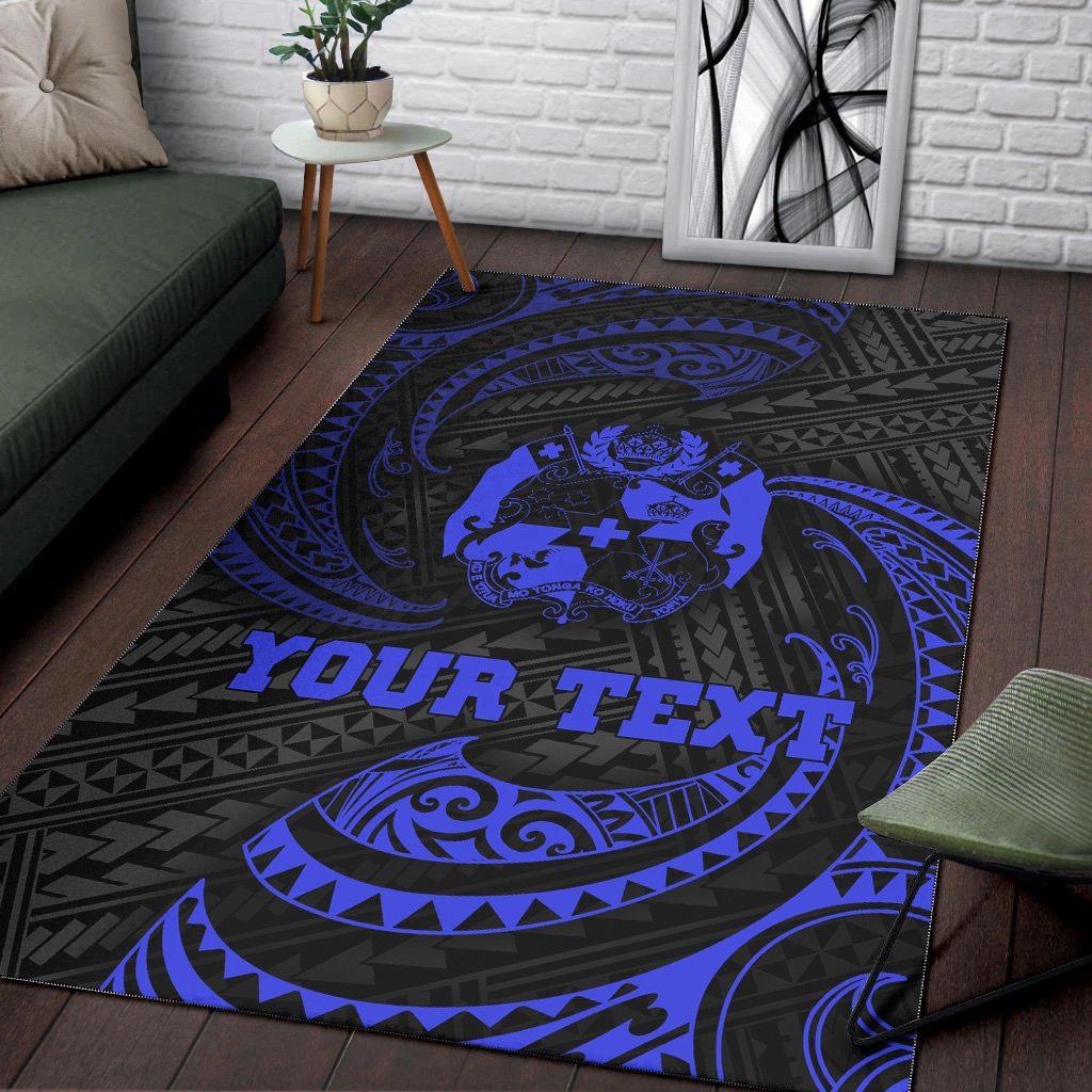 Tonga Polynesian Custom Personalised Area Rug - Blue Tribal Wave - Vibe Hoodie Shop