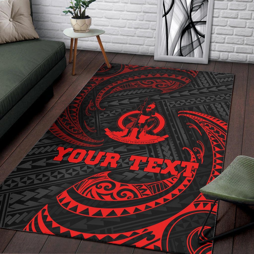 Vanuatu Polynesian Custom Personalised Area Rug - Red Tribal Wave - Vibe Hoodie Shop