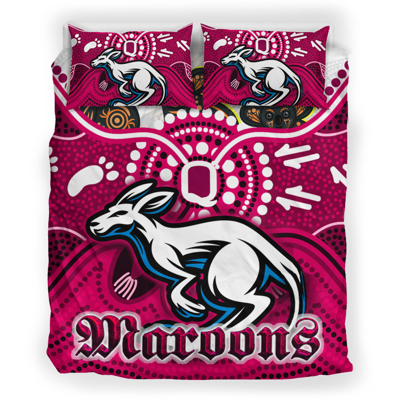 Maroons Rugby Aboriginal Custom Bedding Set - The Cane Toads With Indigenous Koala RLT13 - Vibe Hoodie Shop