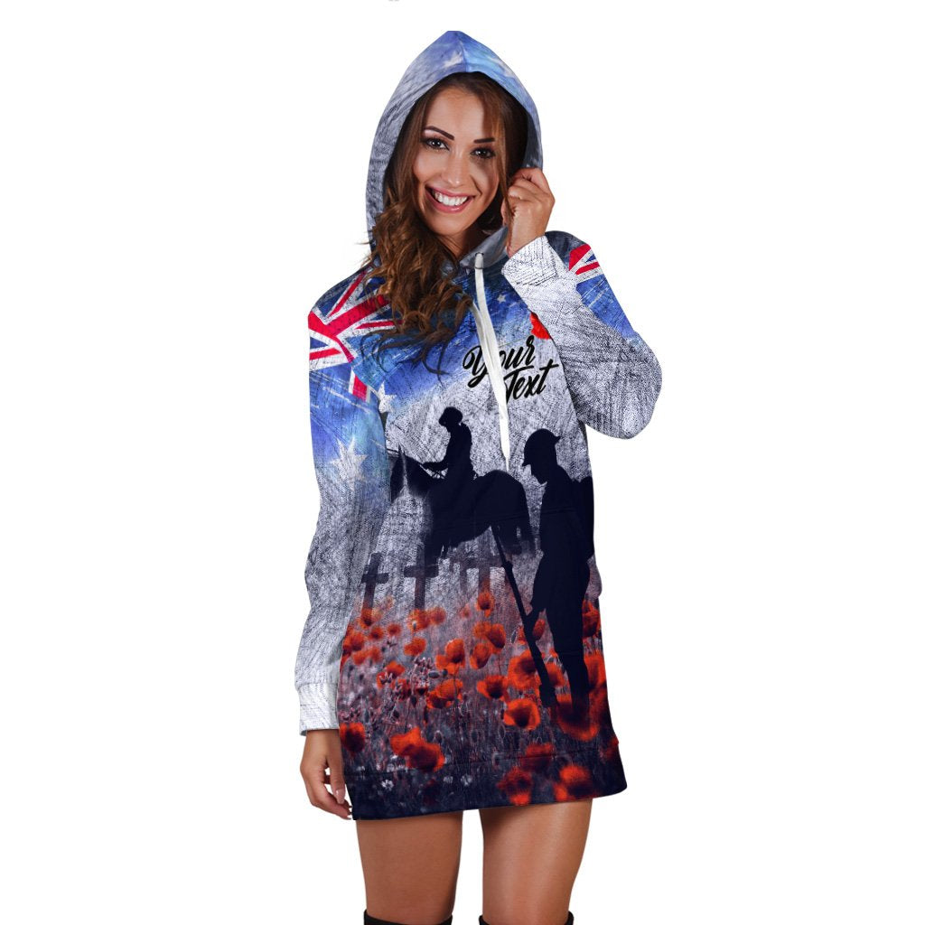 (Custom Text) ANZAC Day Hoodie Dress - Lest We Forget Vintage Poppies - Vibe Hoodie Shop