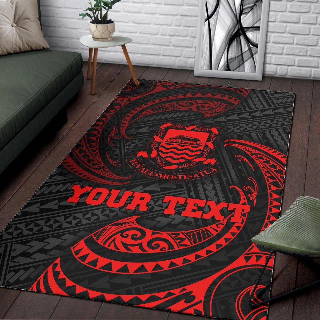 Tuvalu Polynesian Custom Personalised Area Rug - Red Tribal Wave - Vibe Hoodie Shop