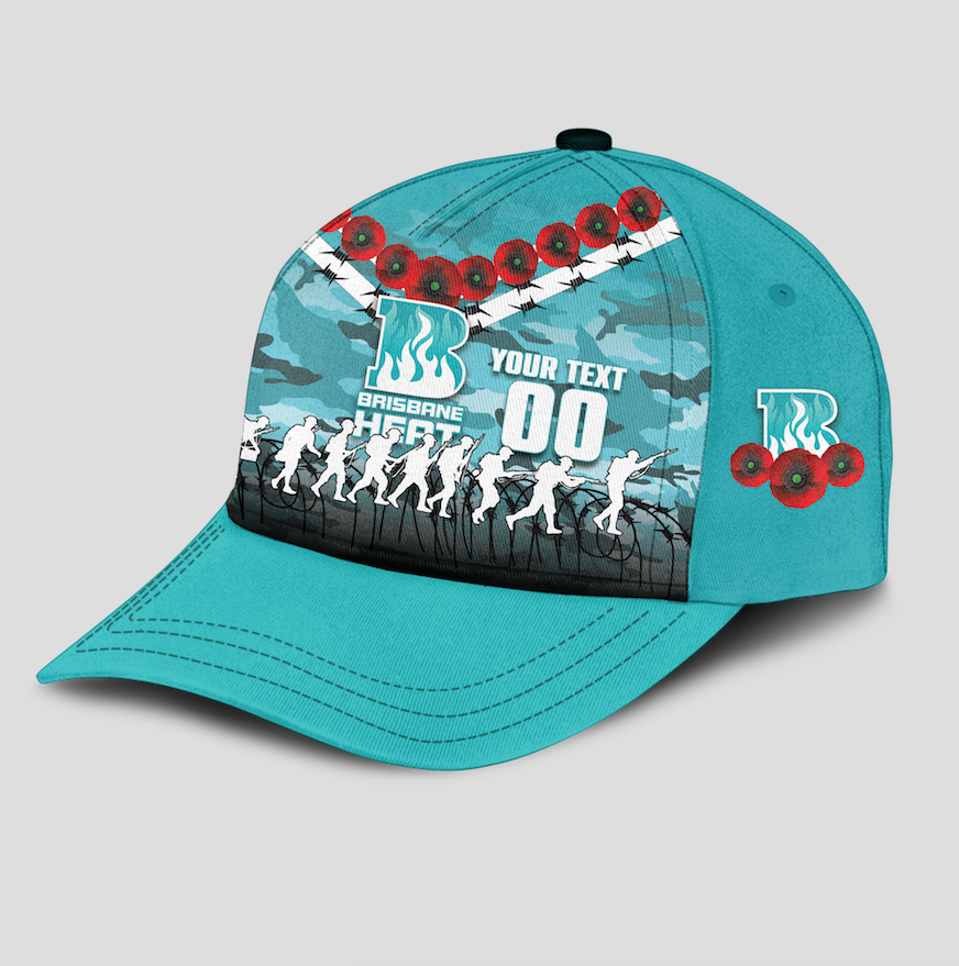 (Custom Personalised) Brisbane Heat ANZAC 2022 Caps Camouflage With Poppy - - Vibe Hoodie Shop