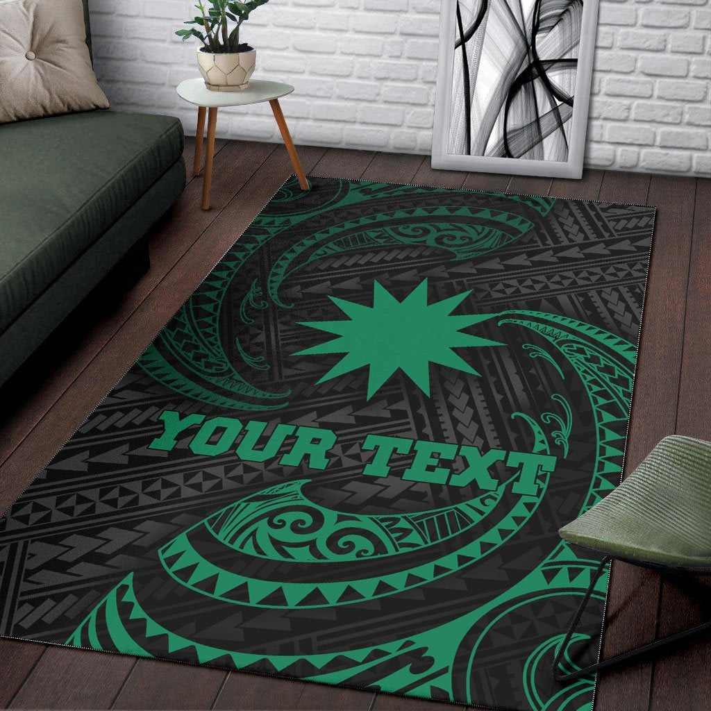 Nauru Polynesian Custom Personalised Area Rug - Green Tribal Wave - Vibe Hoodie Shop