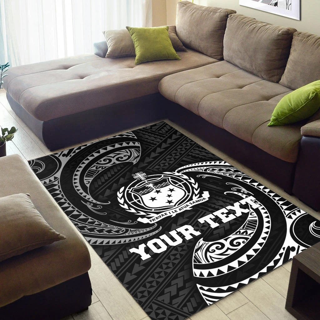 Samoa Polynesian Custom Personalised Area Rug - White Tribal Wave - Vibe Hoodie Shop