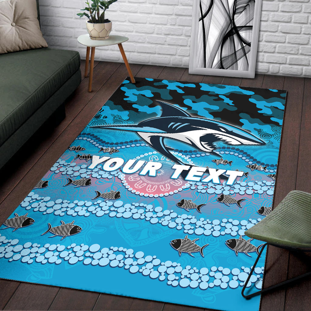 (Custom Personalised) Sharks Rugby ANZAC Day Camouflage Indigenous Art Area Rug - - Vibe Hoodie Shop