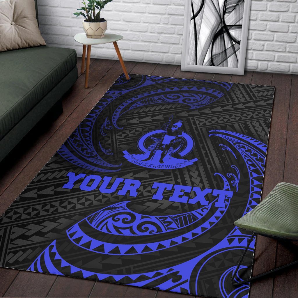 Vanuatu Polynesian Custom Personalised Area Rug - Blue Tribal Wave - Vibe Hoodie Shop