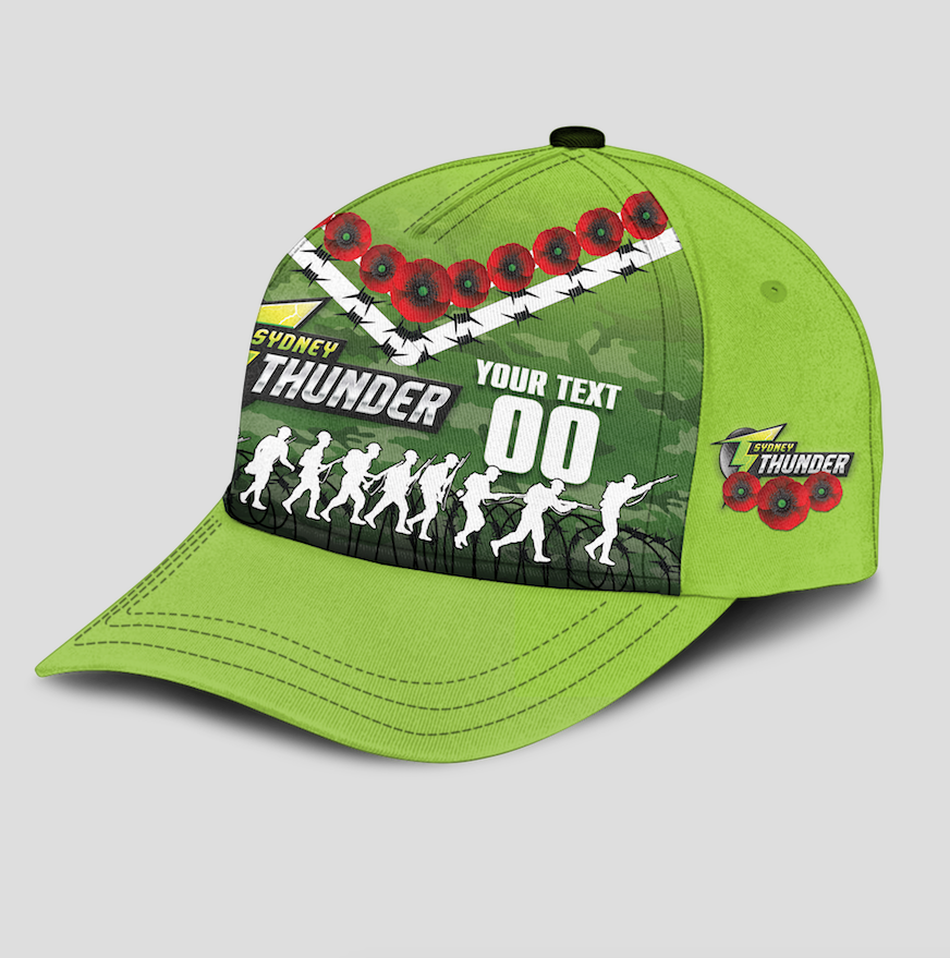 (Custom Personalised) Sydney Thunder ANZAC 2022 Caps Camouflage With Poppy - - Vibe Hoodie Shop