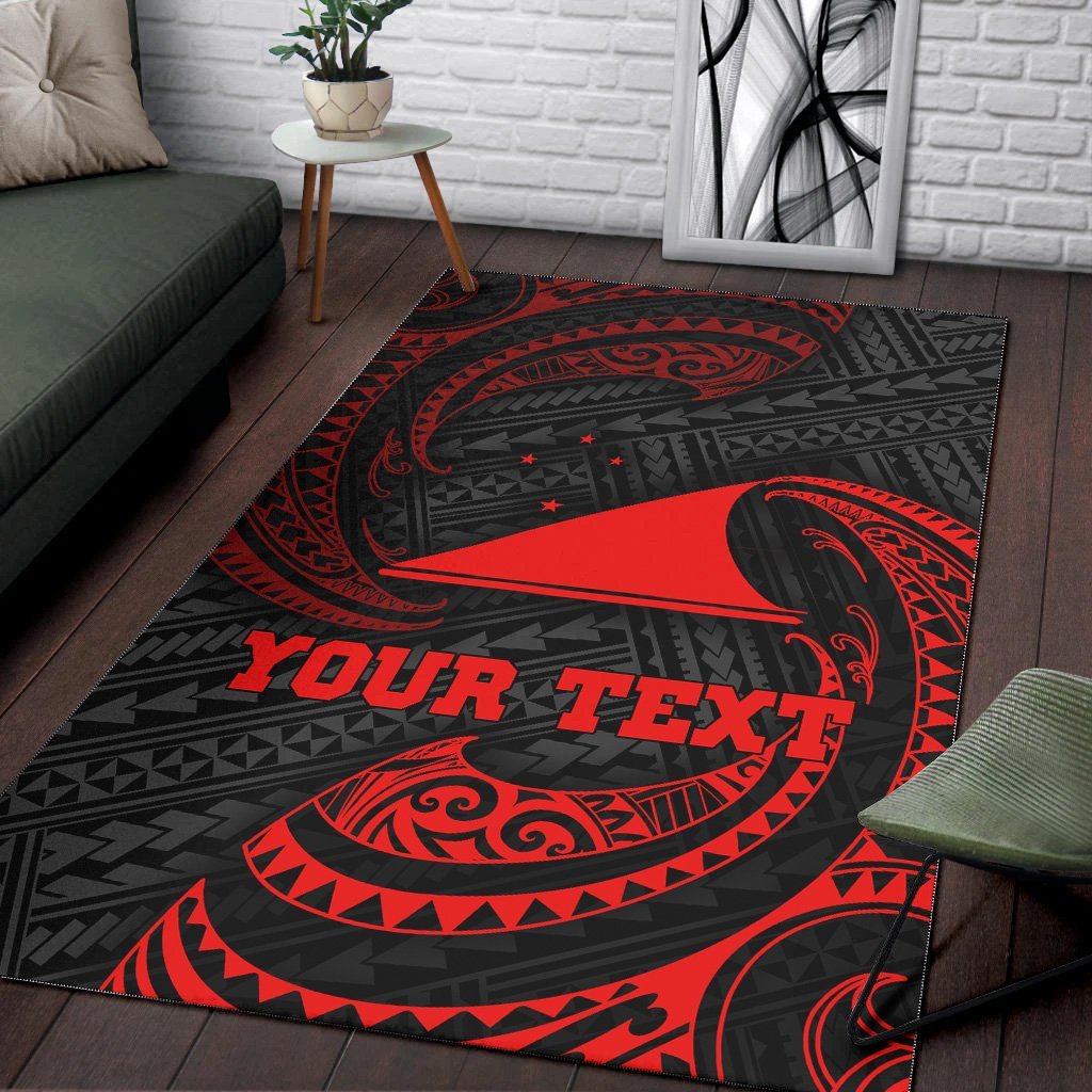 Tokelau Polynesian Custom Personalised Area Rug - Red Tribal Wave - Vibe Hoodie Shop