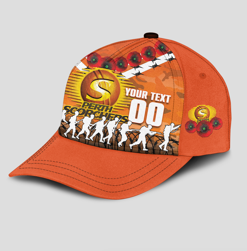 (Custom Personalised) Perth Scorchers ANZAC 2022 Caps Camouflage With Poppy - - Vibe Hoodie Shop