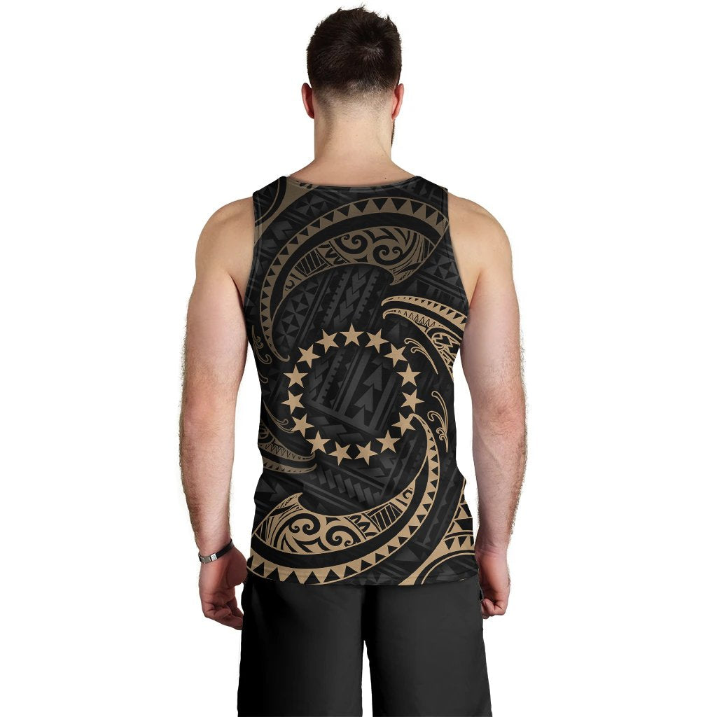 Cook Islands Polynesian Custom Personalised Men's Tank Top - Gold Tribal Wave - Vibe Hoodie Shop