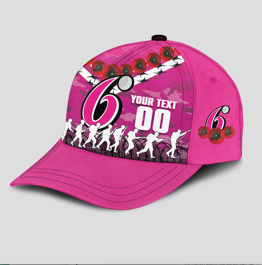 (Custom Personalised) Sydney Sixers ANZAC 2022 Caps Camouflage With Poppy - - Vibe Hoodie Shop