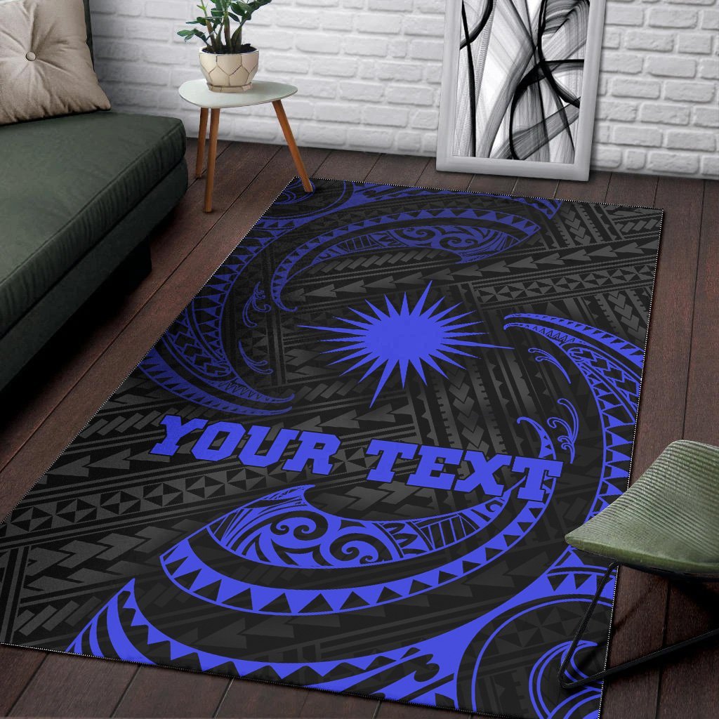 Marshall Islands Polynesian Custom Personalised Area Rug - Blue Tribal Wave - Vibe Hoodie Shop