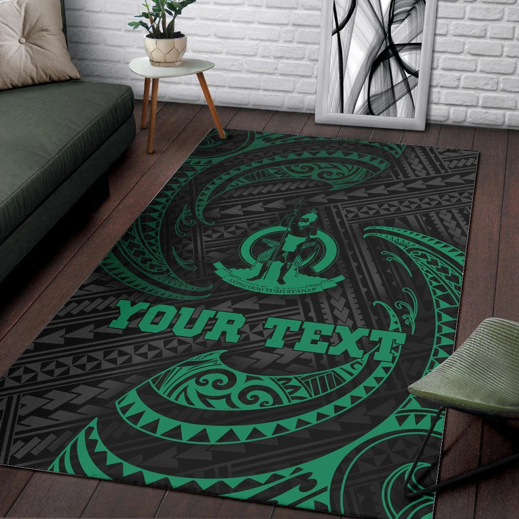 Vanuatu Polynesian Custom Personalised Area Rug - Green Tribal Wave - Vibe Hoodie Shop