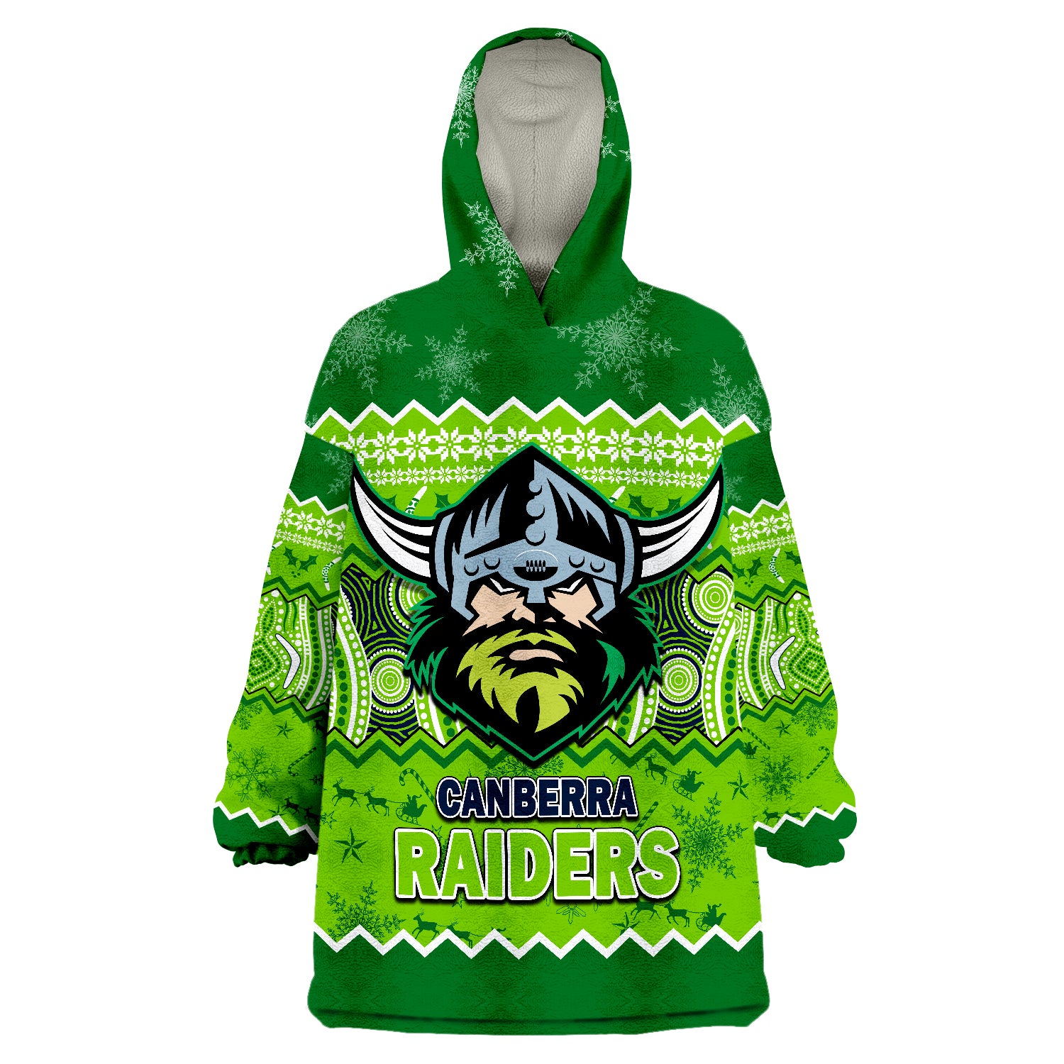 Canberra The Green Machine Raiders Aboriginal Christmas Vibe Wearable Blanket Hoodie - Vibe Hoodie Shop