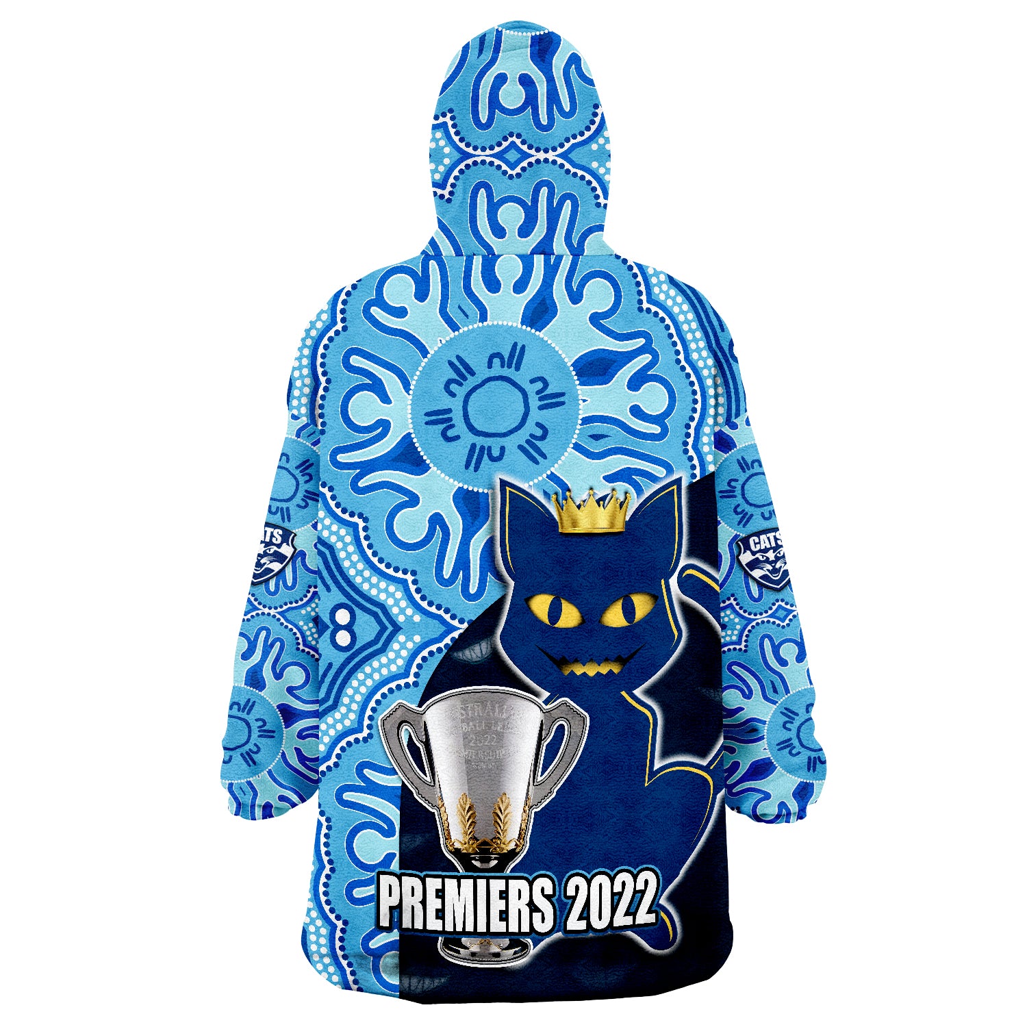 Cats Football 2022 Premiers Geelong Indigenous Style Wearable Blanket Hoodie - Vibe Hoodie Shop
