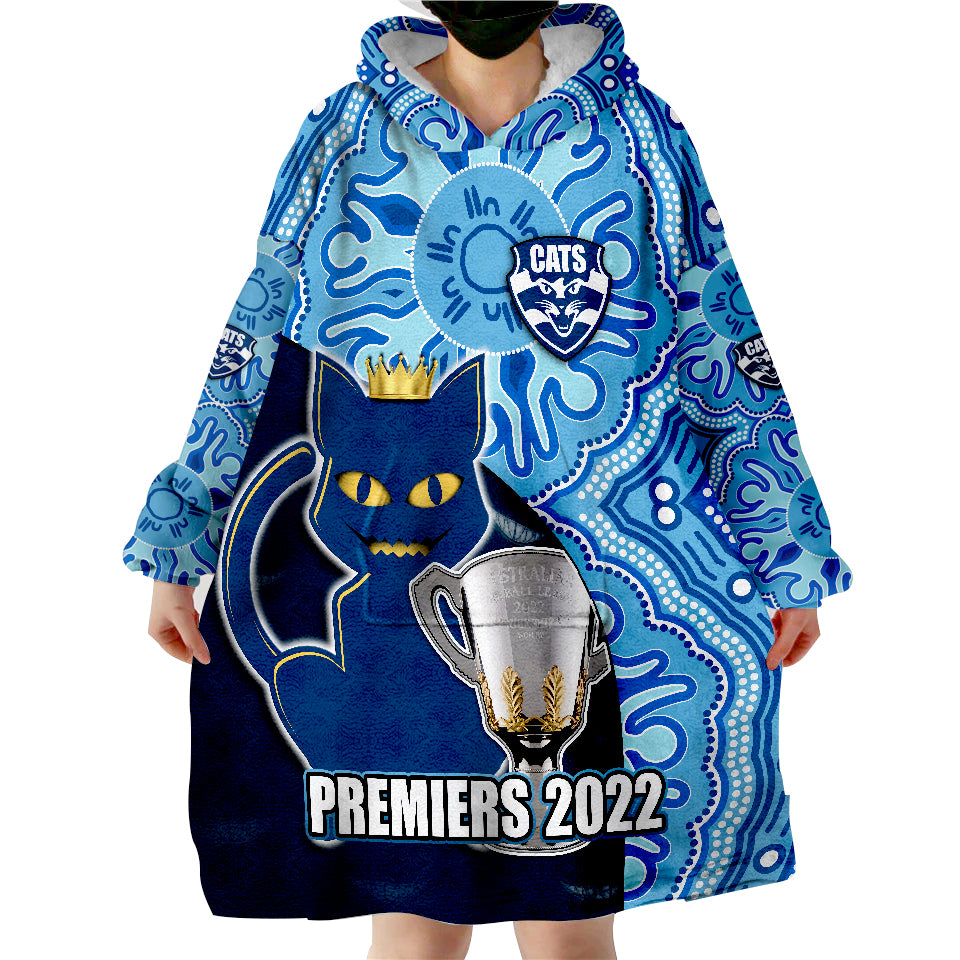 Cats Football 2022 Premiers Geelong Indigenous Style Wearable Blanket Hoodie - Vibe Hoodie Shop