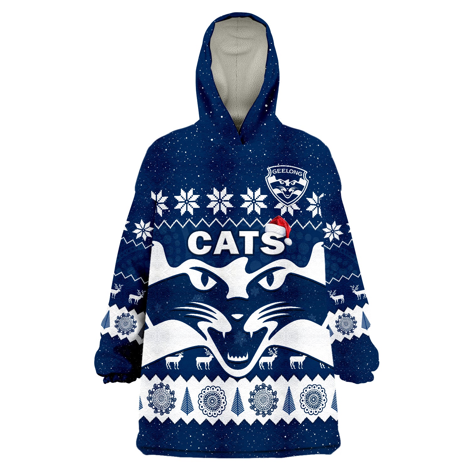 Cats Football Christmas Geelong Aboriginal Painting Wearable Blanket Hoodie - Vibe Hoodie Shop